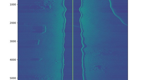 Sidescan-Sonarbild des Meeresbodens im Helgoländer Hafen.