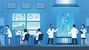 Illustration: Mehrere Wissenschaftler in einem Labor
