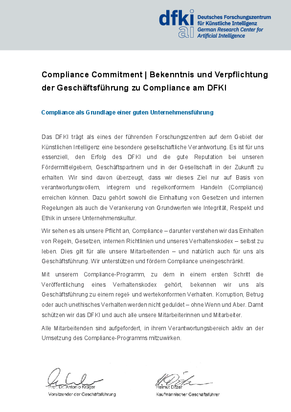 Download Preview des DFKI Compliance Commitment als PDF